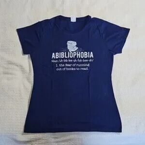 Abibliophobia Navy Graphic Tee - 'Fear of Running Out of Books'